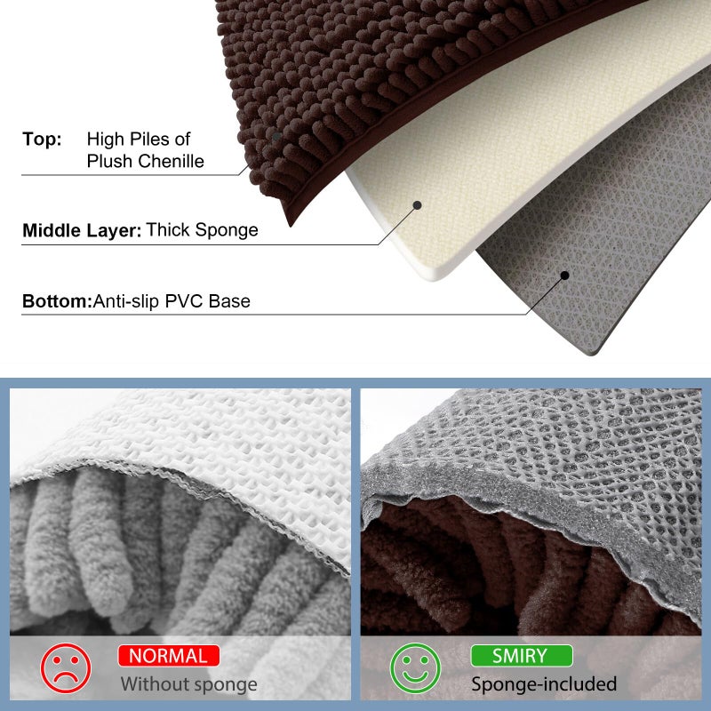 Smiry Luxury Chenille Bathroom Rugs 24x16, Extra Soft and Absorbent Shaggy Bath Mat, Machine Washable, Non-Slip Plush Carpet Runner for Tub, Shower, and Floor, Home Decor Accessories, Brown - Image 5